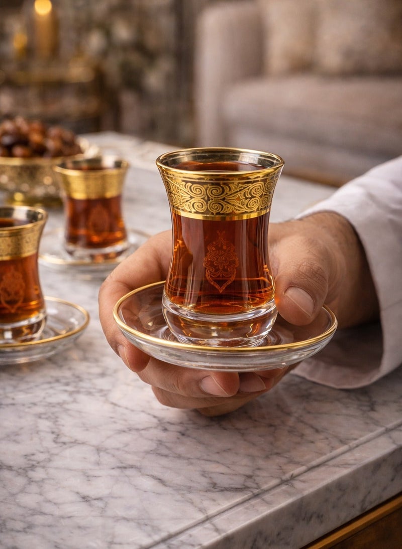 باي آرت طقم بيالات شاي مكون من  6اكواب و6أطباق مصنوع من الزجاج صناعة تركية - Image 4